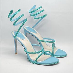 Rene Caovilla Blue Cleo Aquamarine Sandal With Crystals 105 size 40